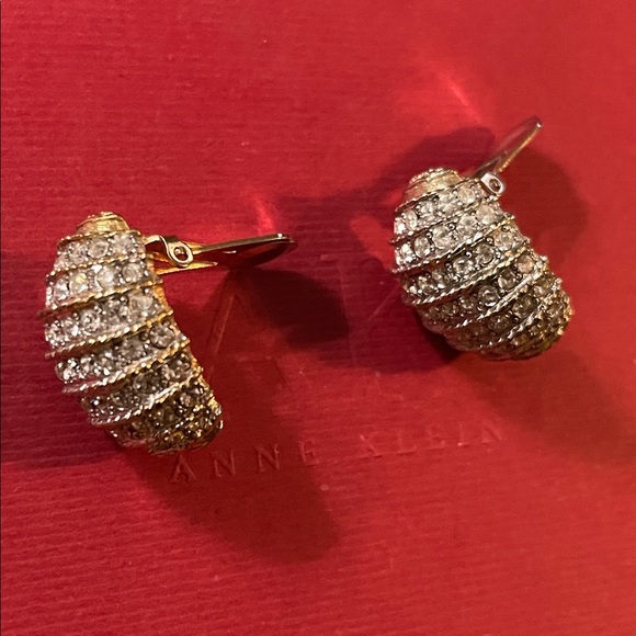 Anne Klein Gold-Tone Dome Earrings with Clear Crystals - Picture 4 of 4